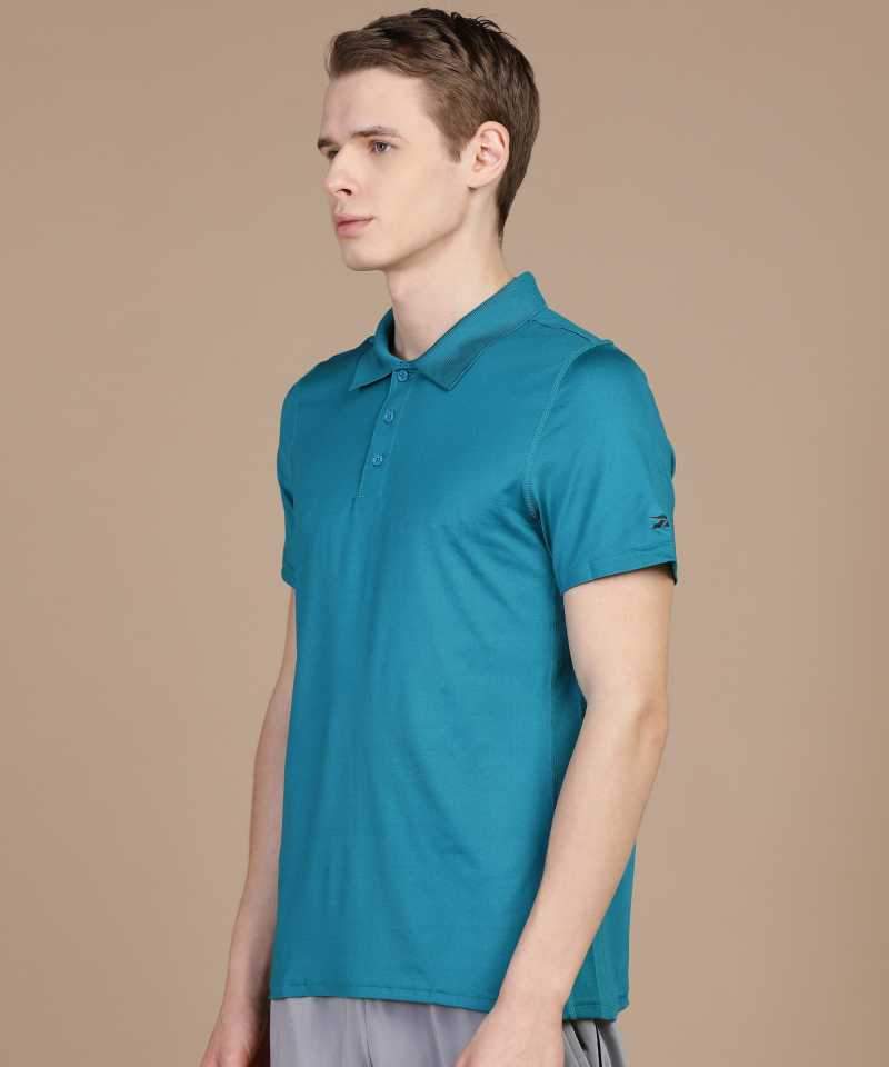 Reebok Solid Men Polo Neck Green T-Shirt